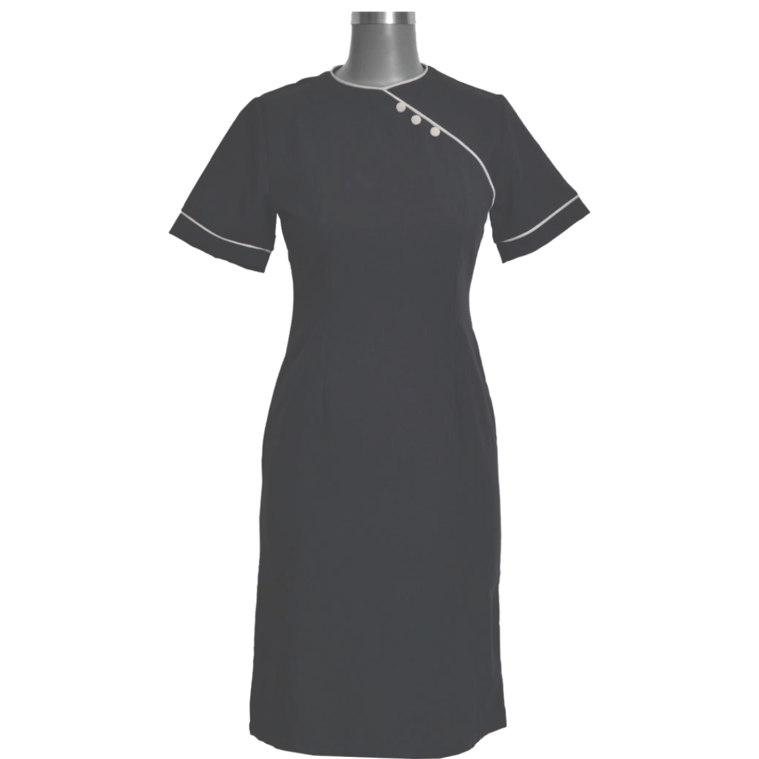 Madri Round Neck Nurses/Spa Dress Black/White (BL3048BM)