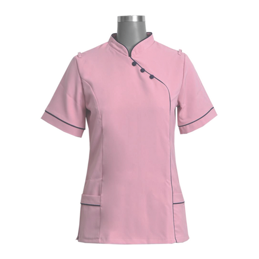 Nancy Blouse Dusty Pink/Navy (BL3049)with piping detail down front