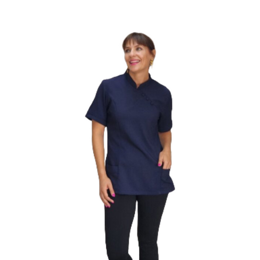Nancy Blouse Navy/Navy (BL3049) with piping down front